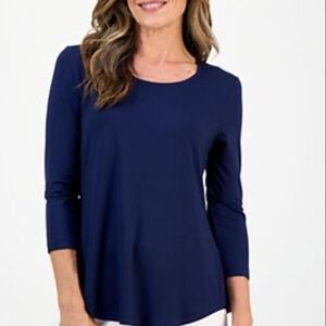JM Collection Navy 3/4 Long Sleeve Top